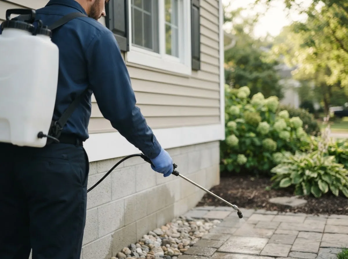Pest control technician inspecting a home in New Suffolk, NY